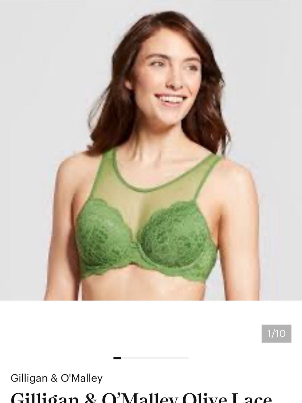 Gilligan & O'Malley Olive Lace High-Neck Underwire Bra